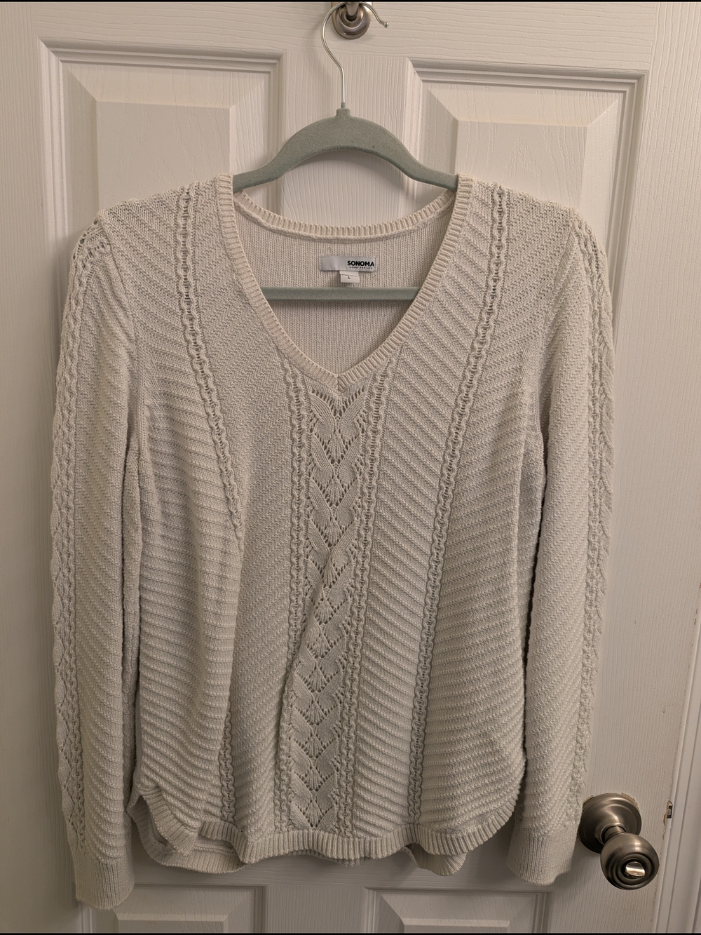 Sonoma Off-White V-Neck Cable Knit Sweater